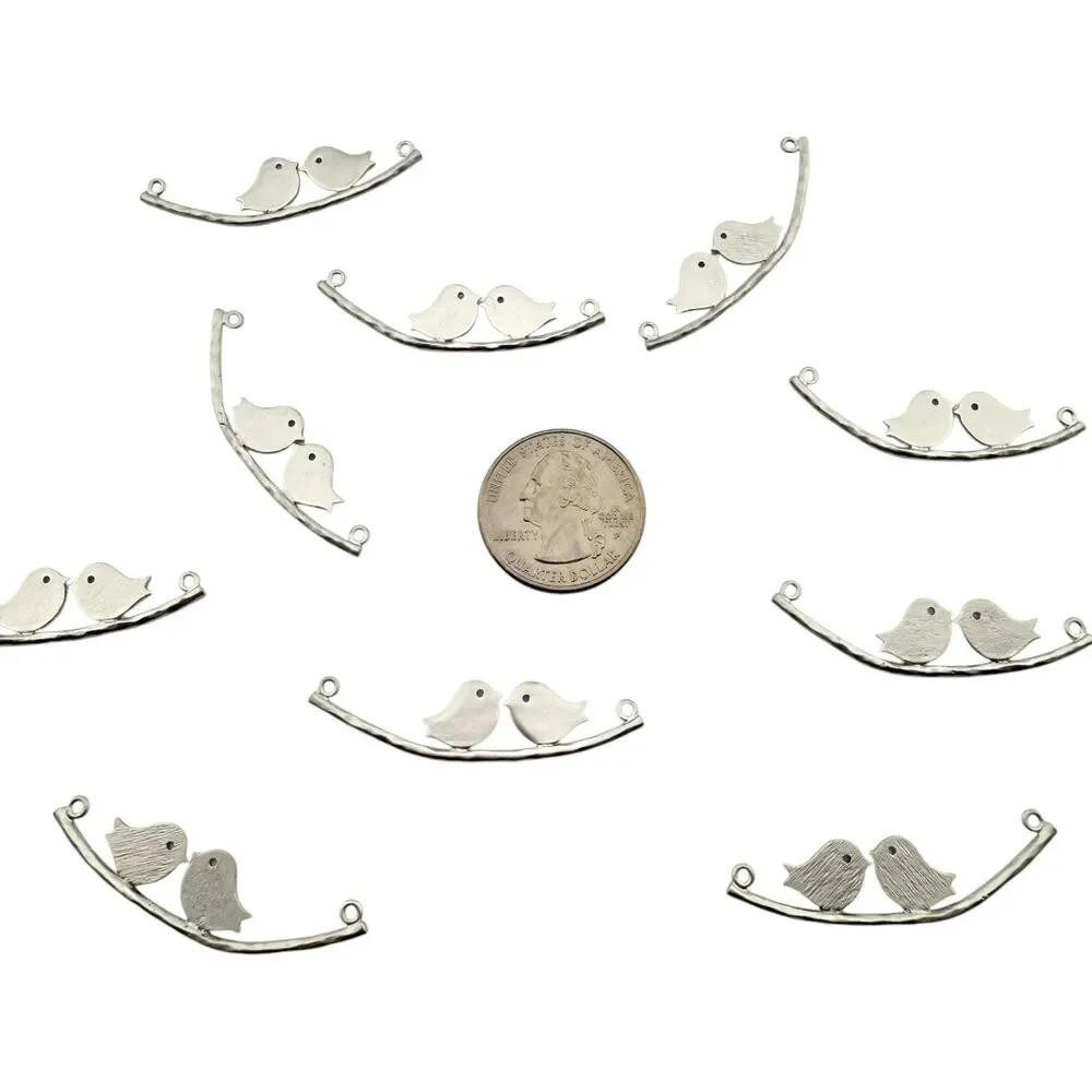 20 Love Birds Charm - Rhodium Plated